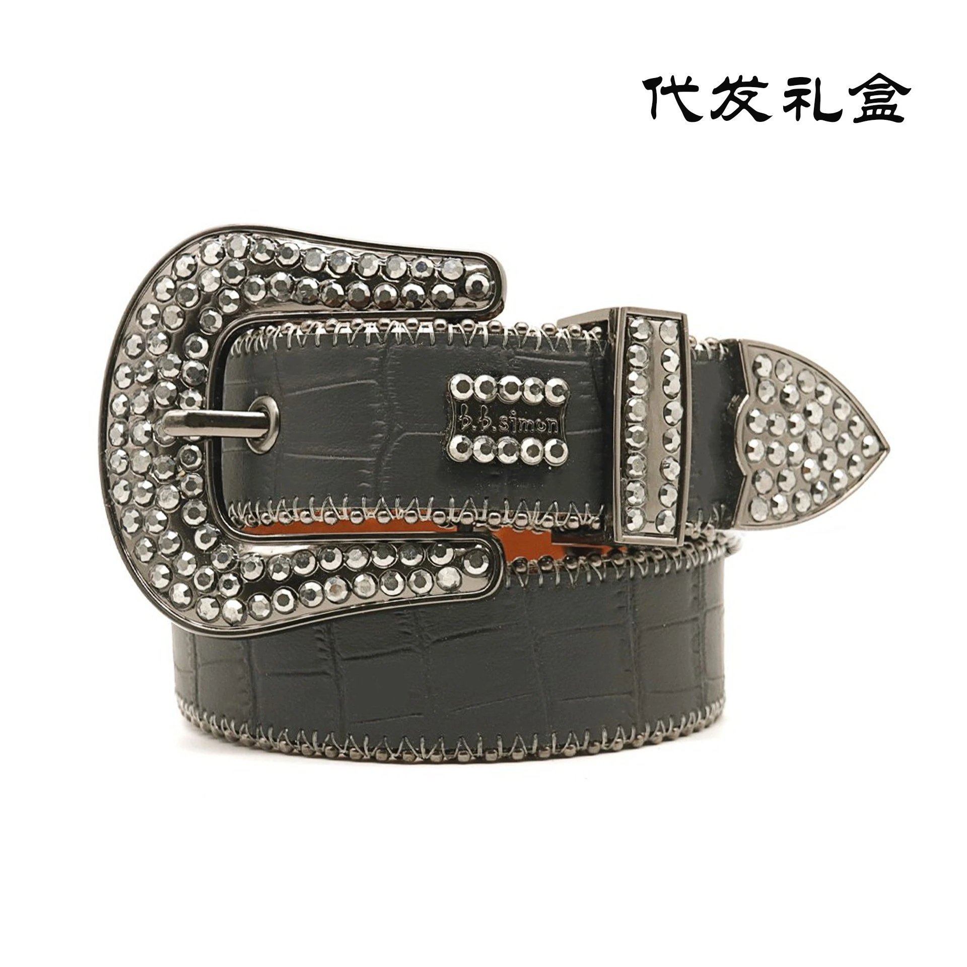 B.B. Simon Belts Rhinestone Buckle Croc-Embossed Belt product image