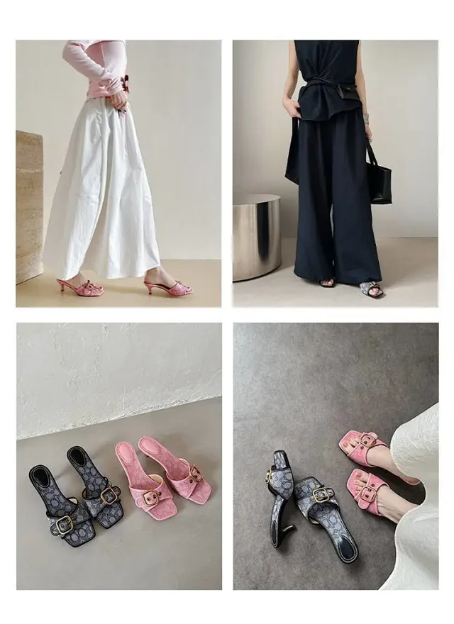 Coach Sandals Square-Toe Buckle Kitten-Heel Slide product detail image 4