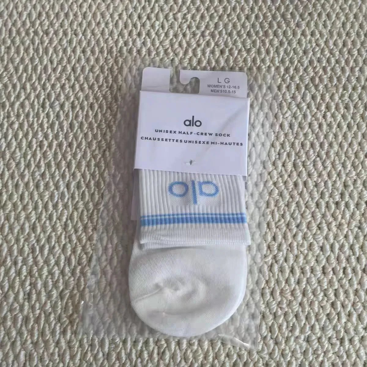 Alo Socks Unisex Half-Crew Sock — Alo mid-calf white and blue