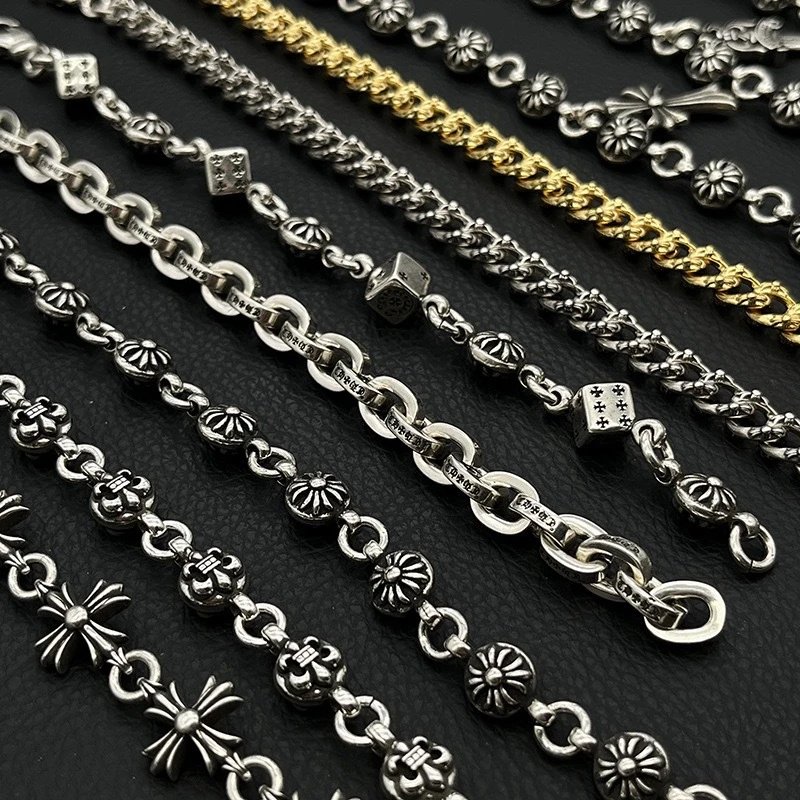 Chrome Hearts Jewelry 925 Silver Chain Bracelet with Cross and Floral Motifs image 2