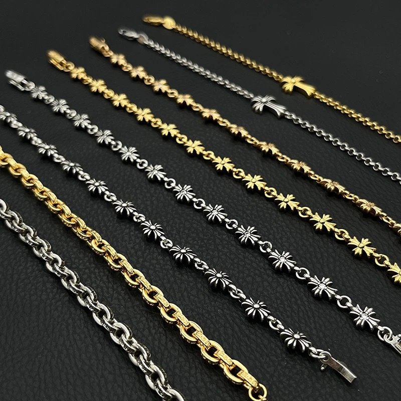 Chrome Hearts Jewelry 925 Silver Chain Bracelet with Cross and Floral Motifs image 3