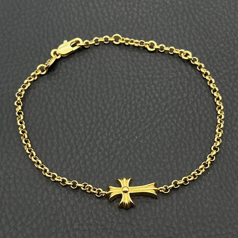 Chrome Hearts Jewelry 925 Silver Chain Bracelet with Cross and Floral Motifs — Golden Cross Chain