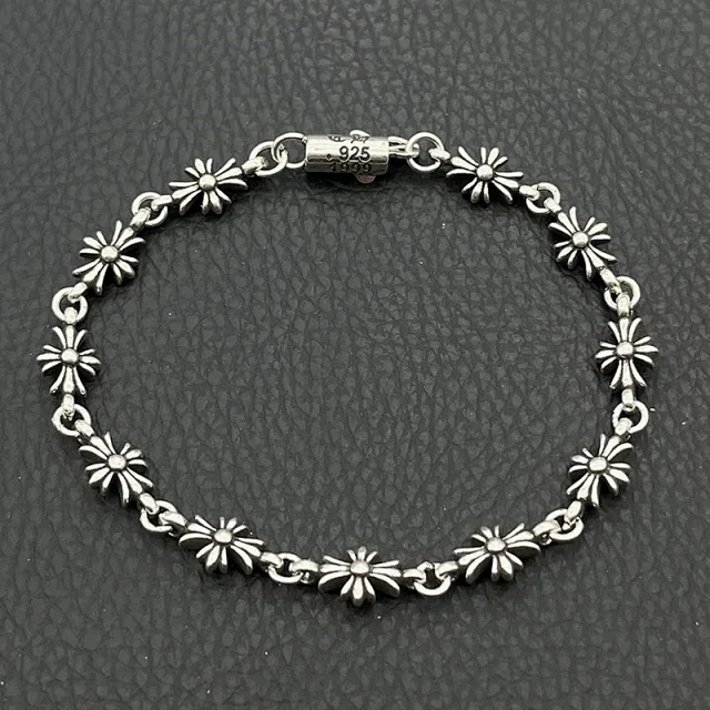 Chrome Hearts Jewelry 925 Silver Chain Bracelet with Cross and Floral Motifs product detail image 5