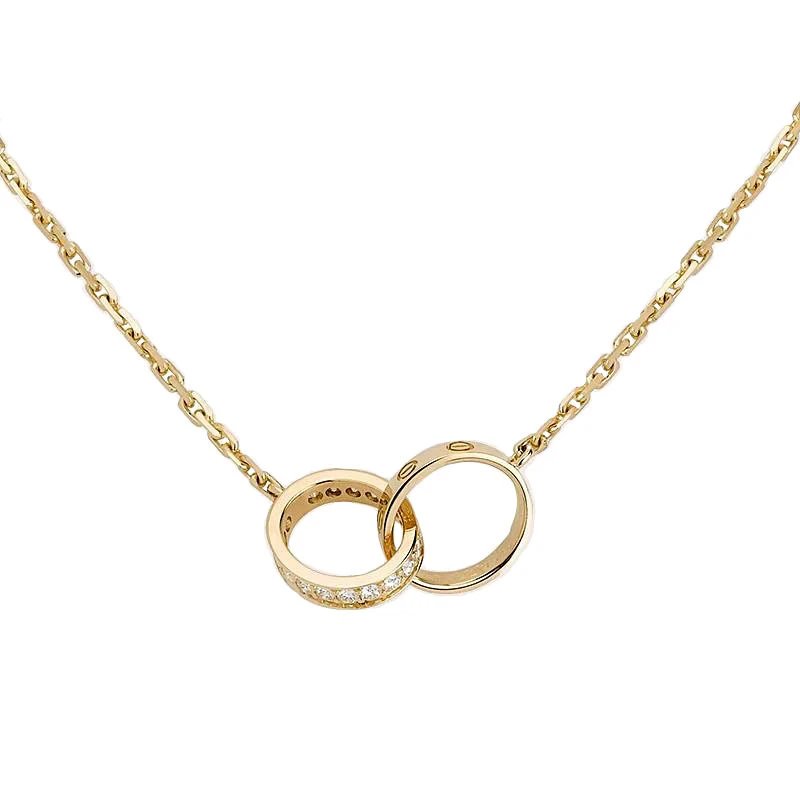 Unbranded Jewelry Interlocking Ring Pendant Necklace — Double Ring-Single Ring Belt Drill [Gold】
