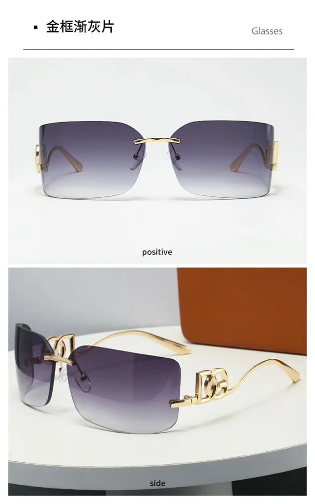 Unbranded Eyewear Rimless rectangular sunglasses with geometric metal temples product detail image 15