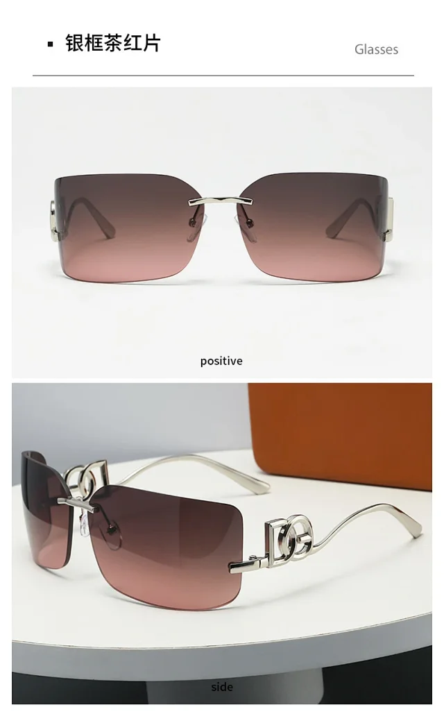 Unbranded Eyewear Rimless rectangular sunglasses with geometric metal temples product detail image 16