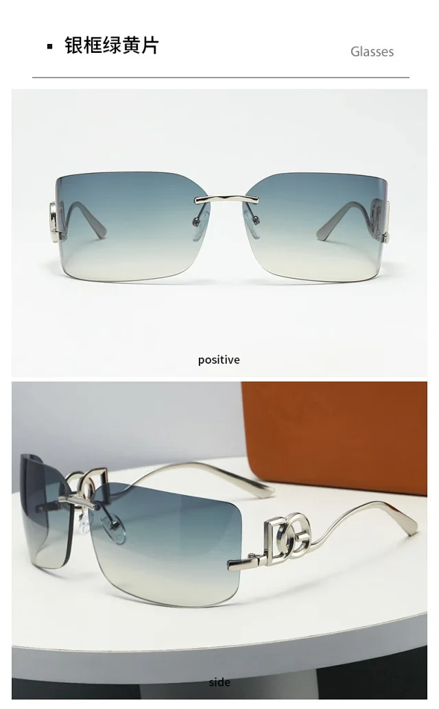 Unbranded Eyewear Rimless rectangular sunglasses with geometric metal temples product detail image 17