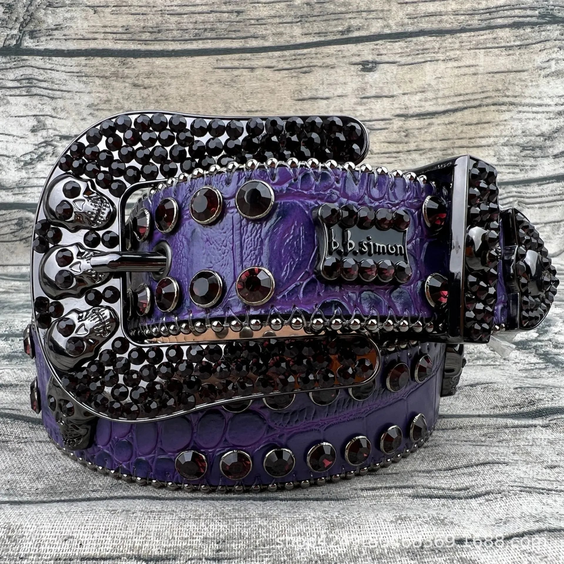 b.b. Simon Belts Rhinestone-studded belt with oversized buckle — Purple 1