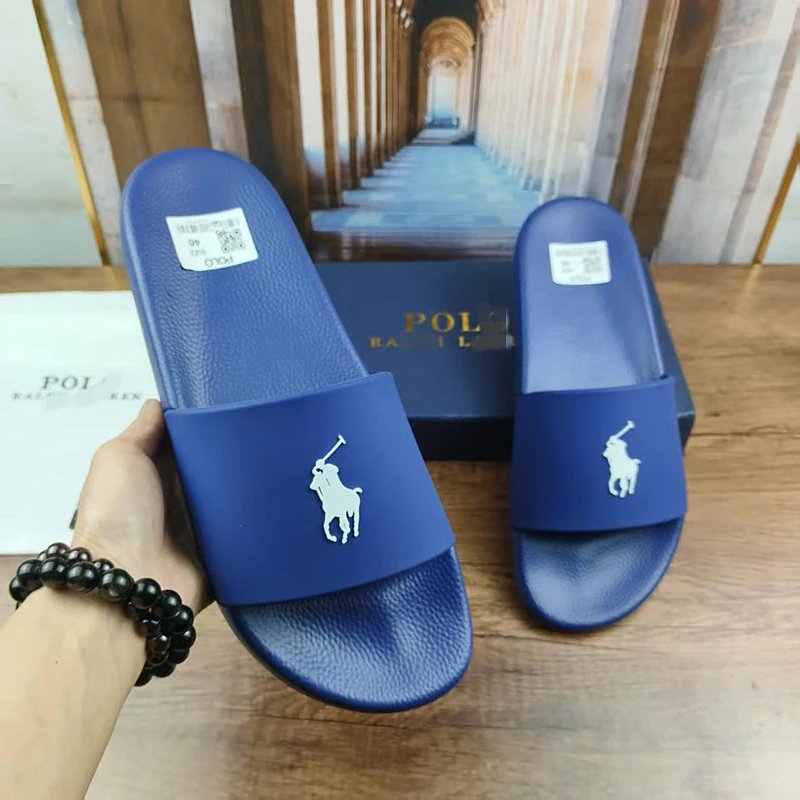 Polo Ralph Lauren Slippers Wide-strap slide with player emblem — Blue
