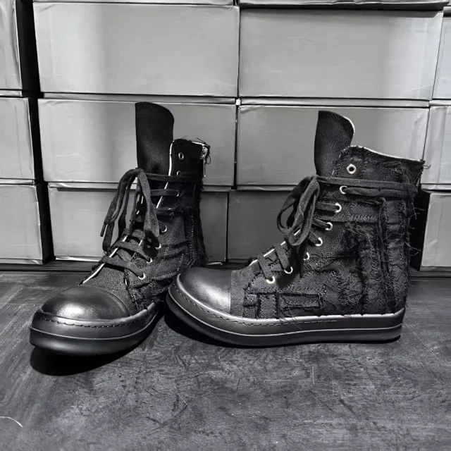 Unbranded Sneakers High-Top Distressed Canvas Lace-Up with Side Zipper product detail image 1