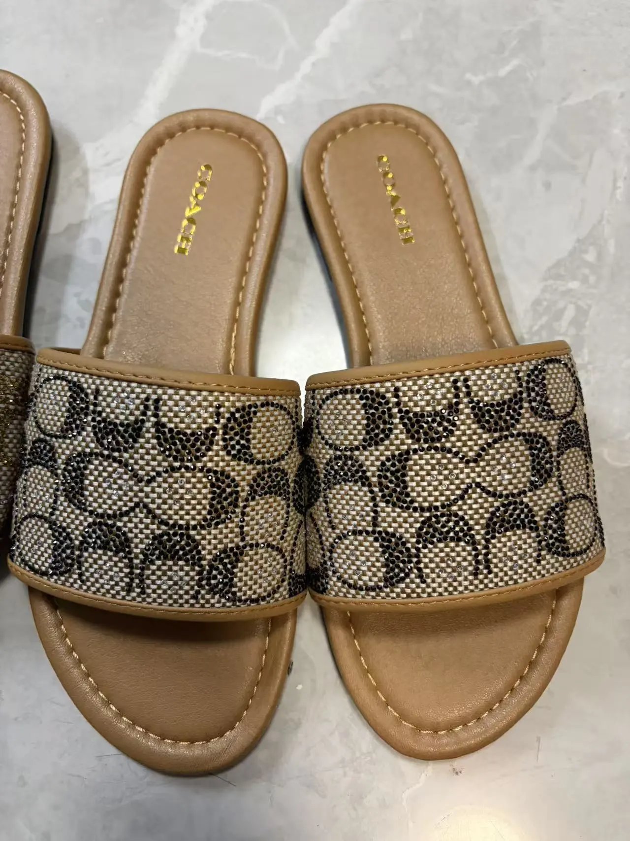 Coach Slippers Logo-pattern slide with lug sole — flat black