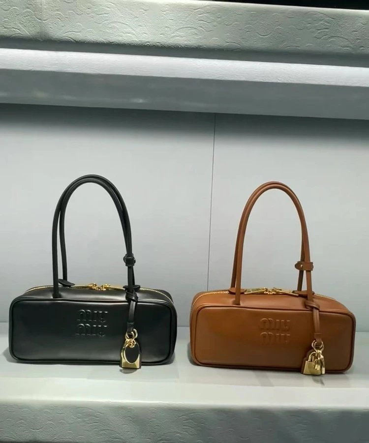 Miu Handbags Long-Handle Bowling Bag with Padlock Charms image 5