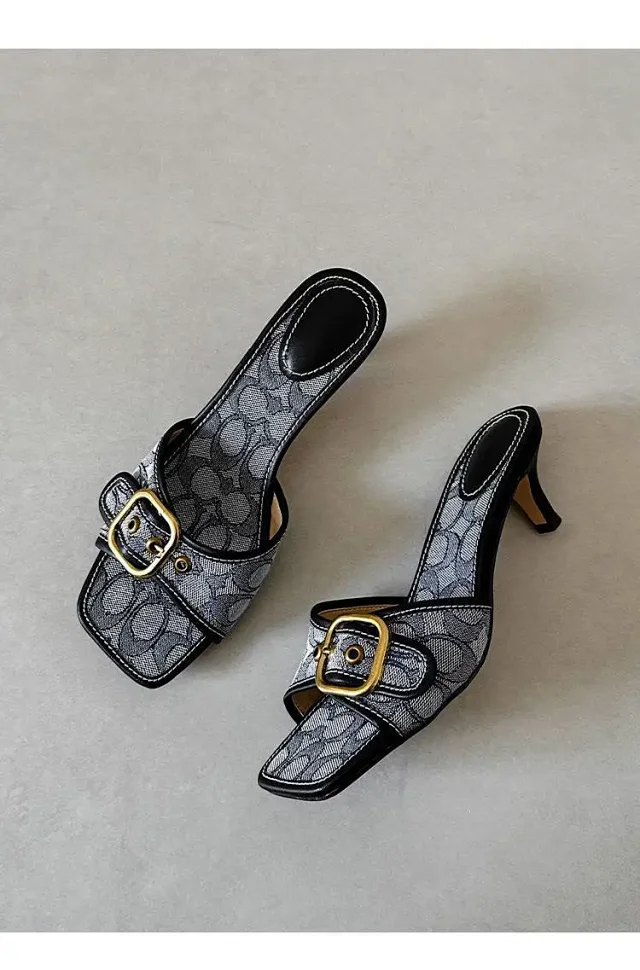 Coach Sandals Square-Toe Buckle Kitten-Heel Slide product detail image 18