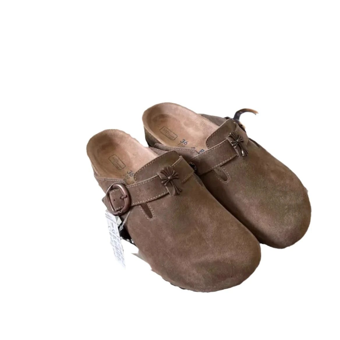Birkenstock Slippers Suede Buckle Clogs with Cross Charm image 3