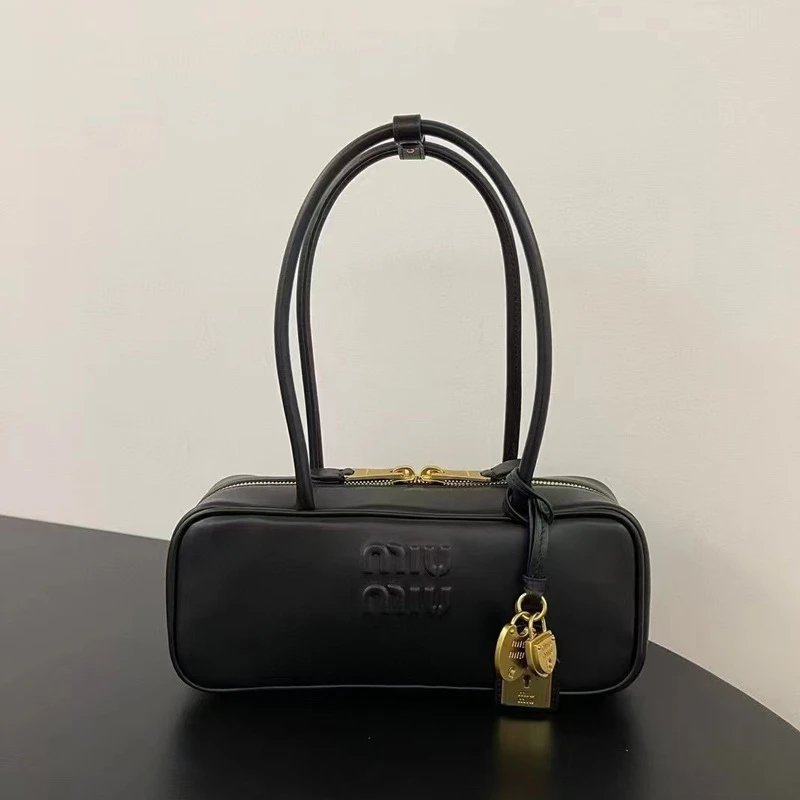 Miu Handbags Long-Handle Bowling Bag with Padlock Charms image 1