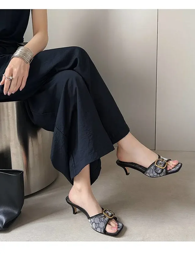 Coach Sandals Square-Toe Buckle Kitten-Heel Slide product detail image 16
