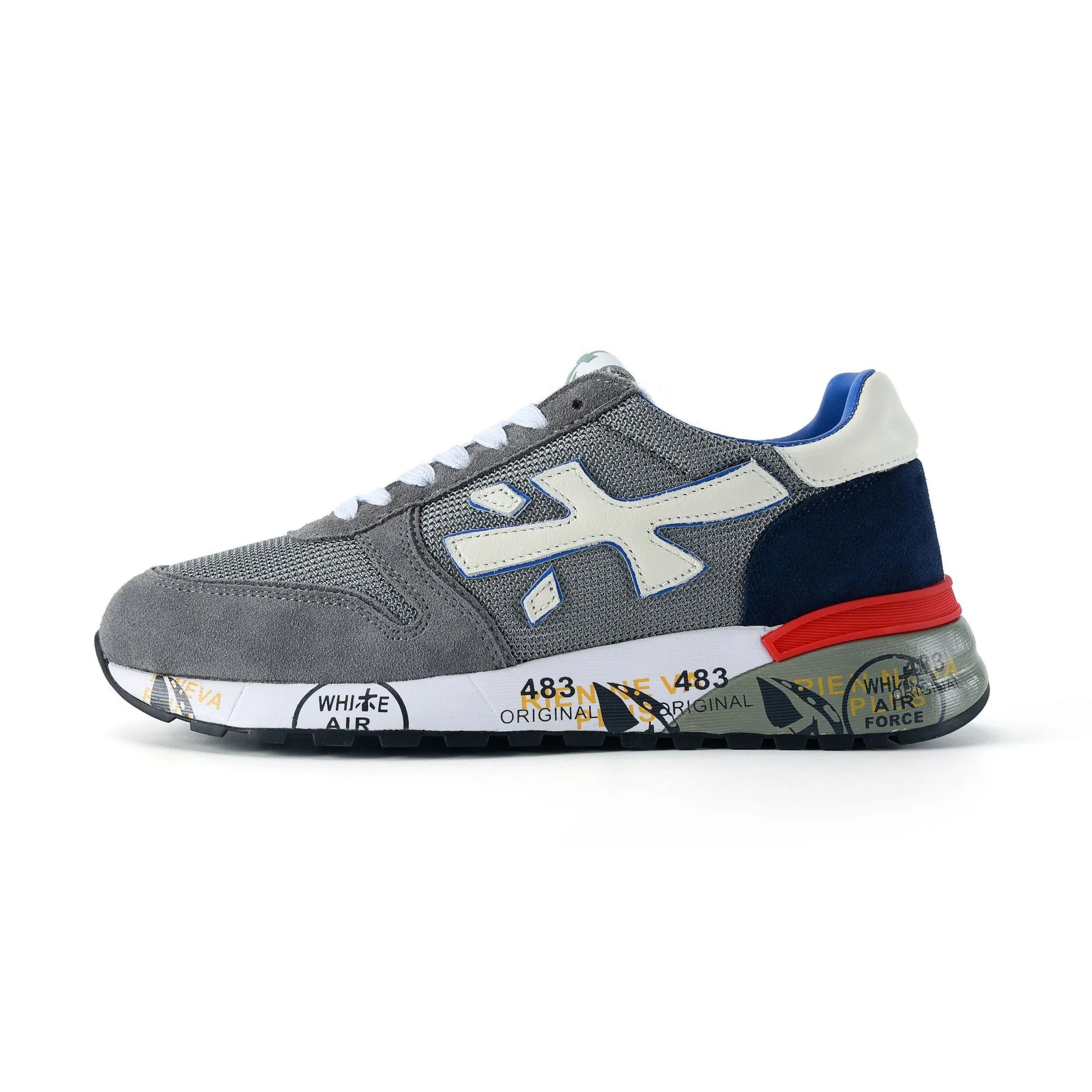 Premiata Sneakers Mick low-top graphic-sole — you rich rice gray red blue