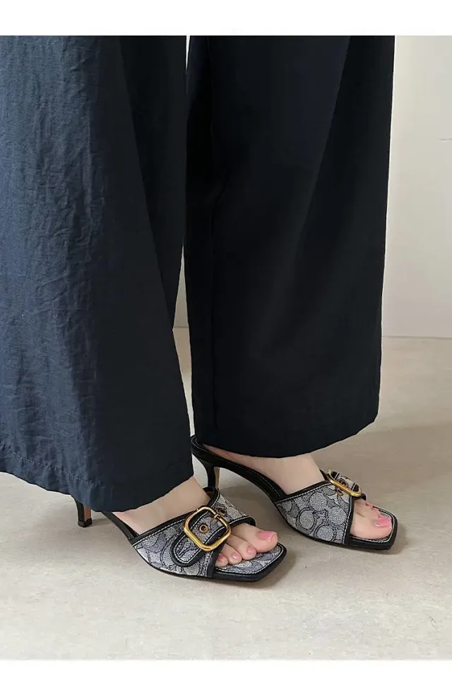 Coach Sandals Square-Toe Buckle Kitten-Heel Slide product detail image 19