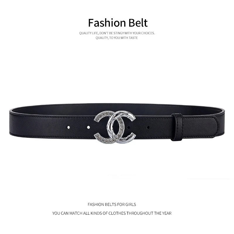 Chanel Belts Rhinestone Interlocking CC Buckle — 3 cm Wide black with silver buckle CC