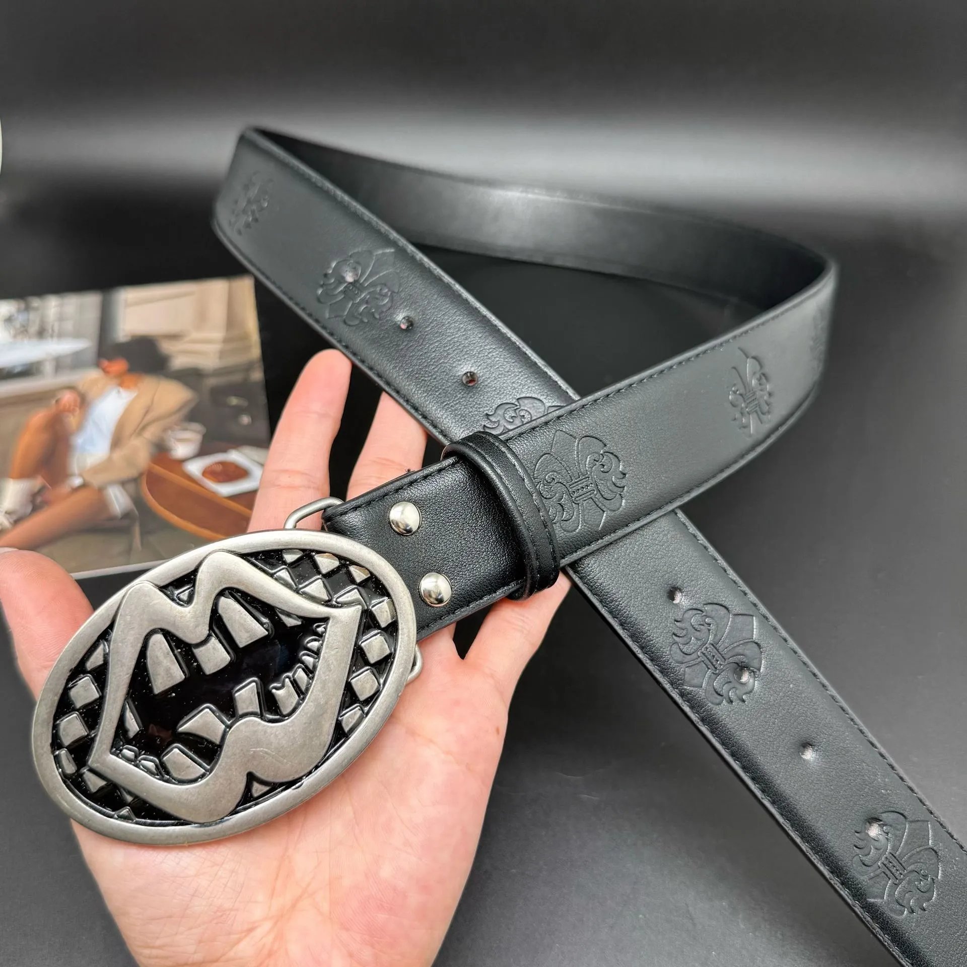 Unbranded Belts Embossed Cross Pattern with Ornamental Buckle — Molar
