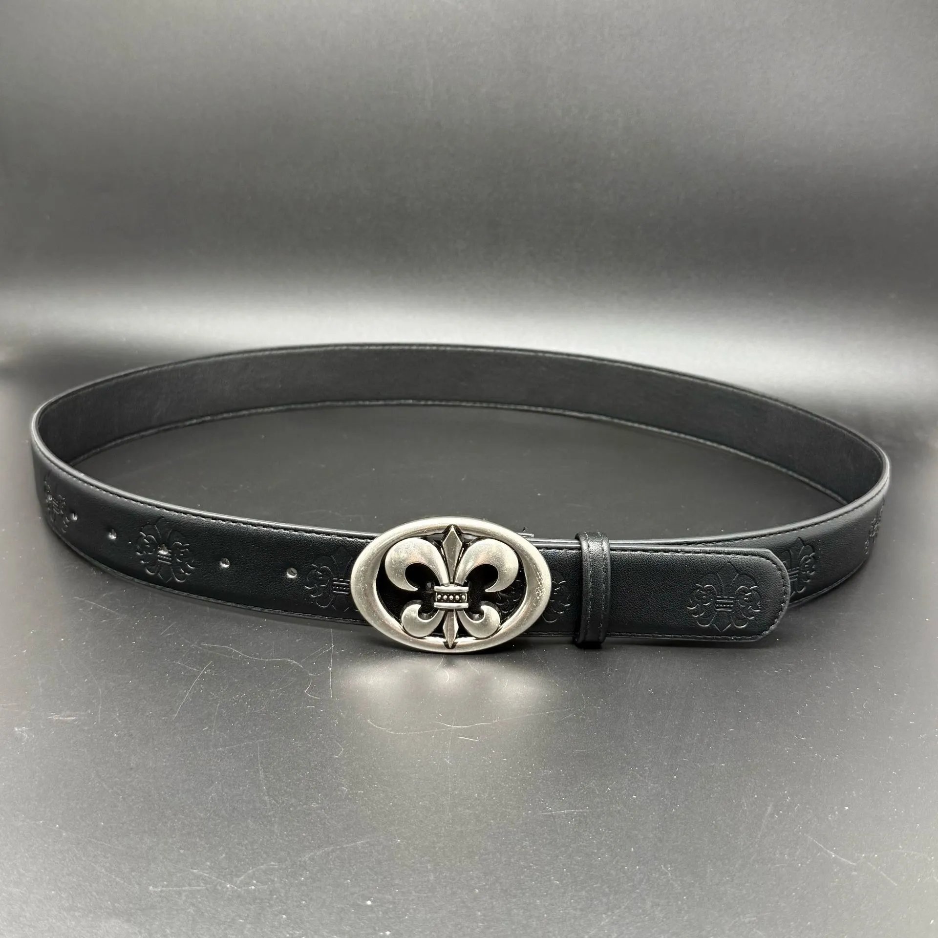Unbranded Belts Embossed Cross Pattern with Ornamental Buckle — Egg-shaped buckle