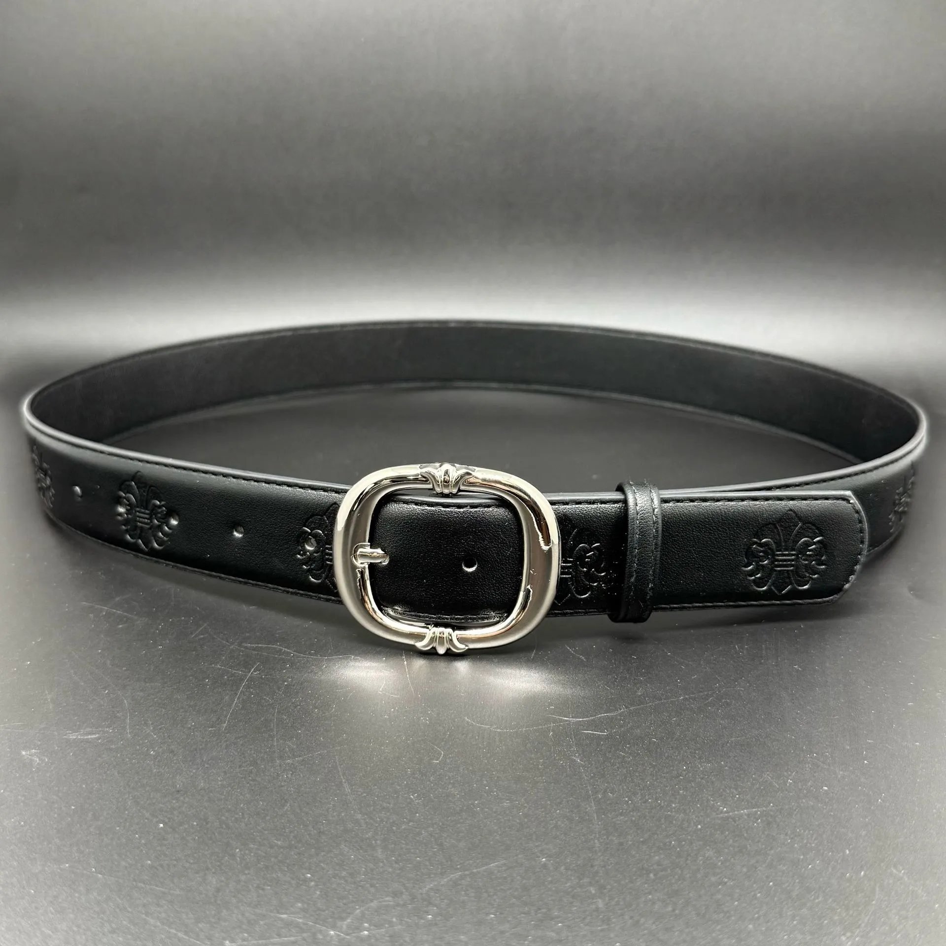 Unbranded Belts Embossed Cross Pattern with Ornamental Buckle — Day-shaped buckle