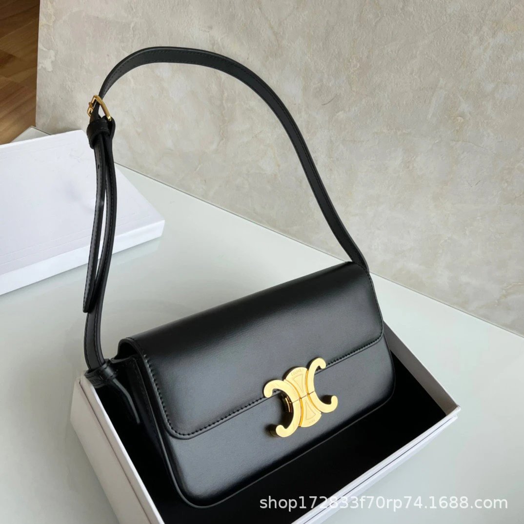 CELINE Shoulder Bags Triomphe flap bag — Black (with extended shoulder strap for crossbody)