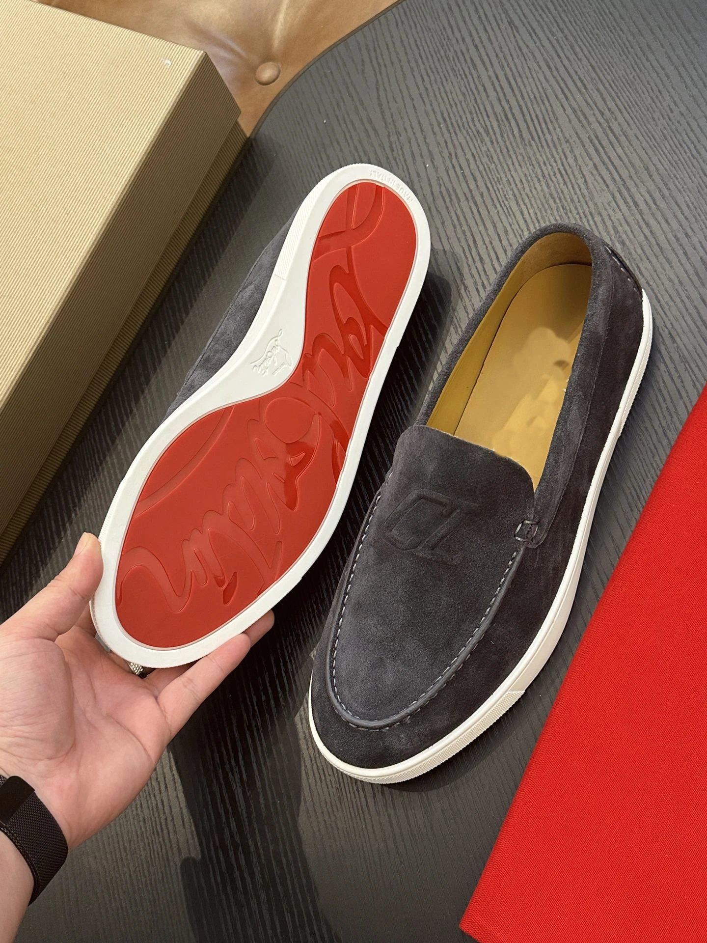 Christian Louboutin Casual Shoes Suede penny loafers with red soles — 9