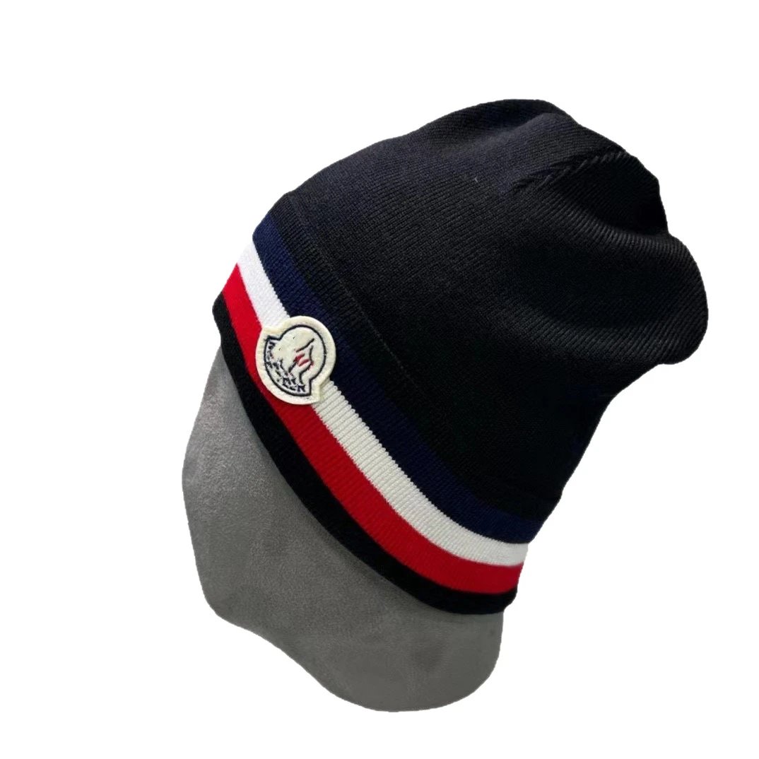 Moncler Hats Knitted beanie with tricolor stripe and logo patch image 5
