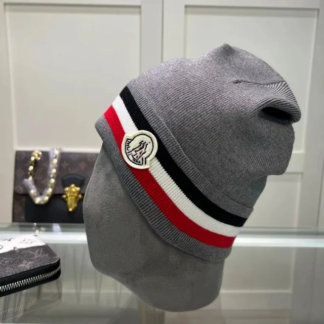 Moncler Hats Knitted beanie with tricolor stripe and logo patch product detail image 6