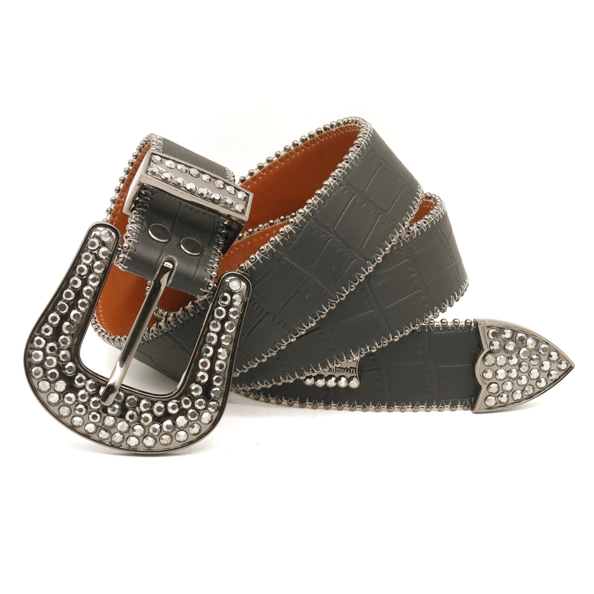B.B. Simon Belts Rhinestone Buckle Croc-Embossed Belt image 4
