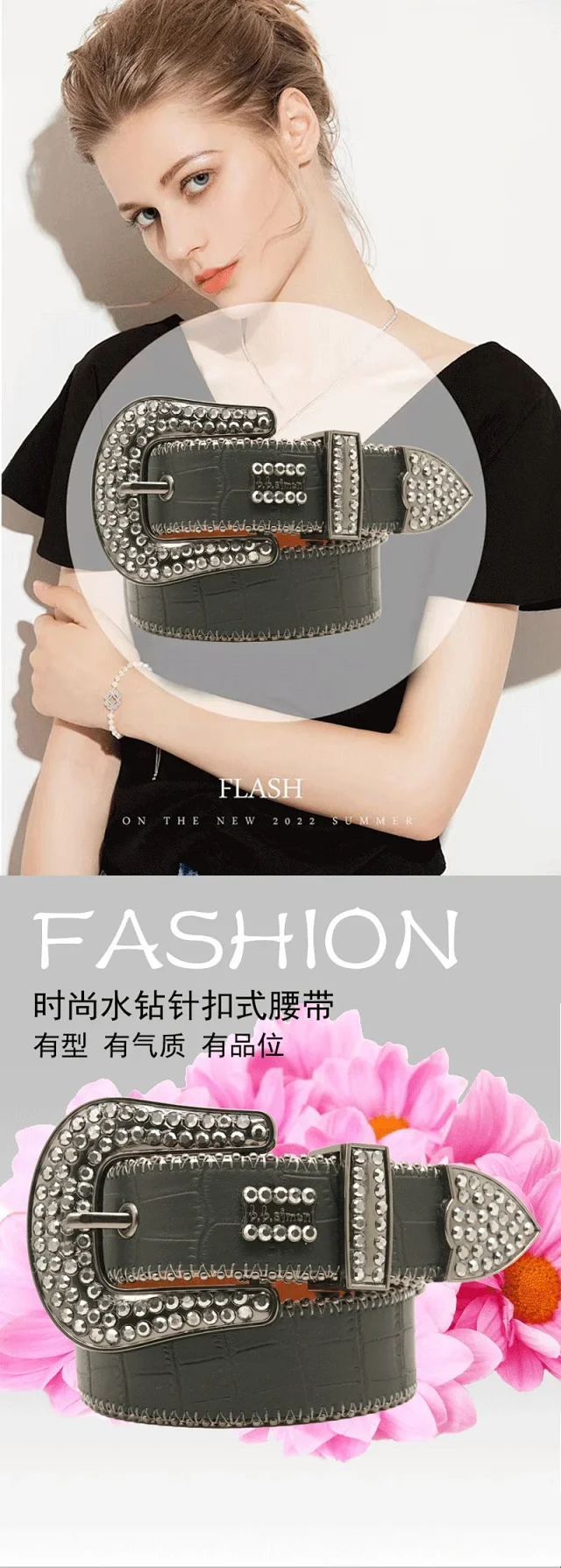 B.B. Simon Belts Rhinestone Buckle Croc-Embossed Belt product detail image 1