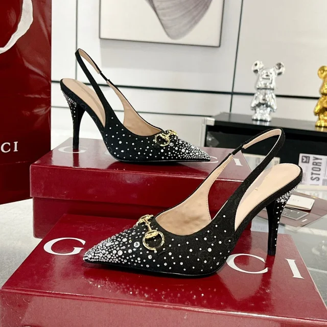 Gucci High Heels Rhinestone Pointed-Toe Horsebit Slingback product detail image 4