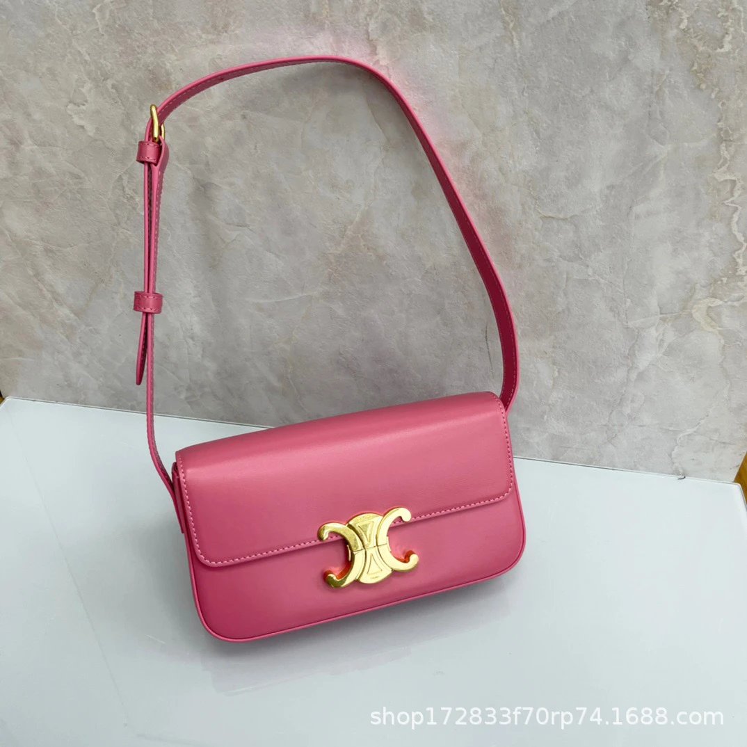 CELINE Shoulder Bags Triomphe flap bag — Rose Pink (Complimentary Extended Shoulder Strap for Crossbody)