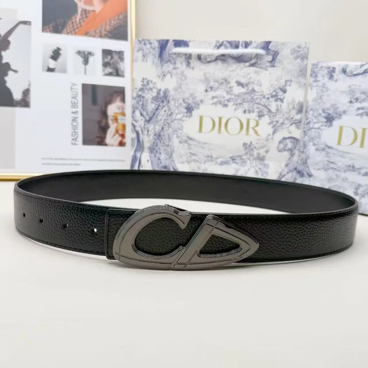 Dior Belts CD Buckle Pebbled Leather Belt image 2