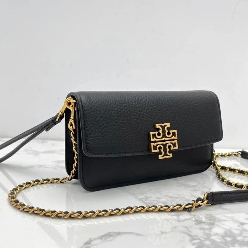 Tory Burch Crossbody Bags Small pebbled-leather flap bag with chain strap and Double T logo image 3