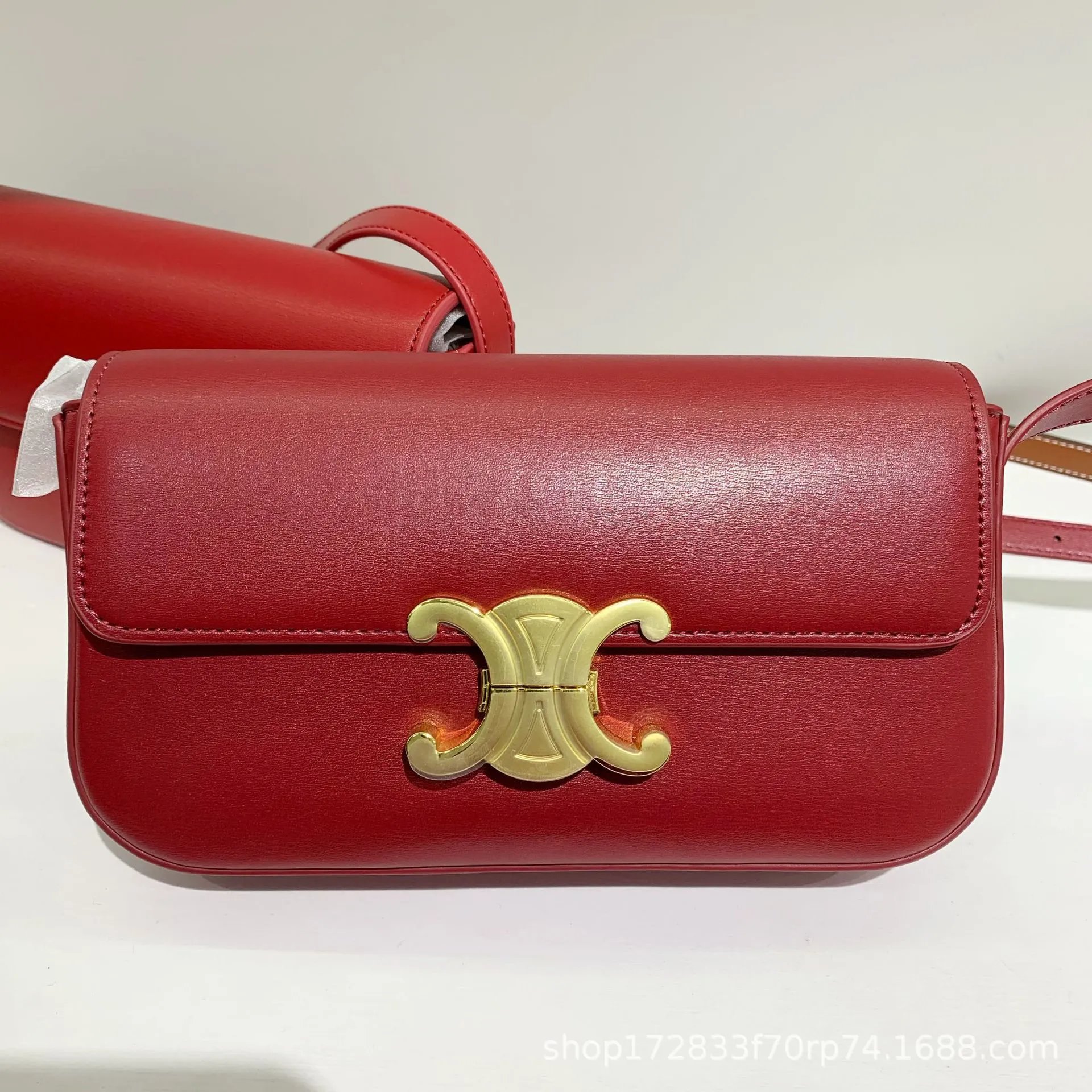 CELINE Shoulder Bags Triomphe flap bag — Burgundy (with extended shoulder strap for sling)