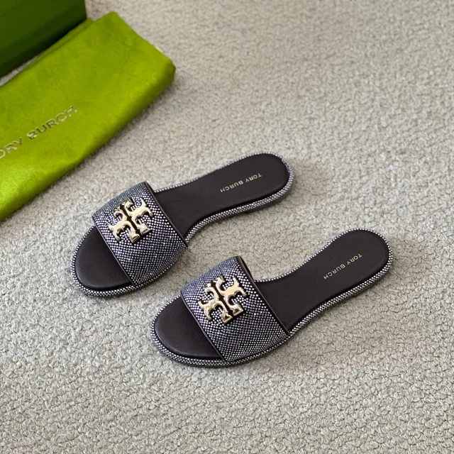 Tory Burch Sandals Rhinestone slide with Double T logo hardware product detail image 13