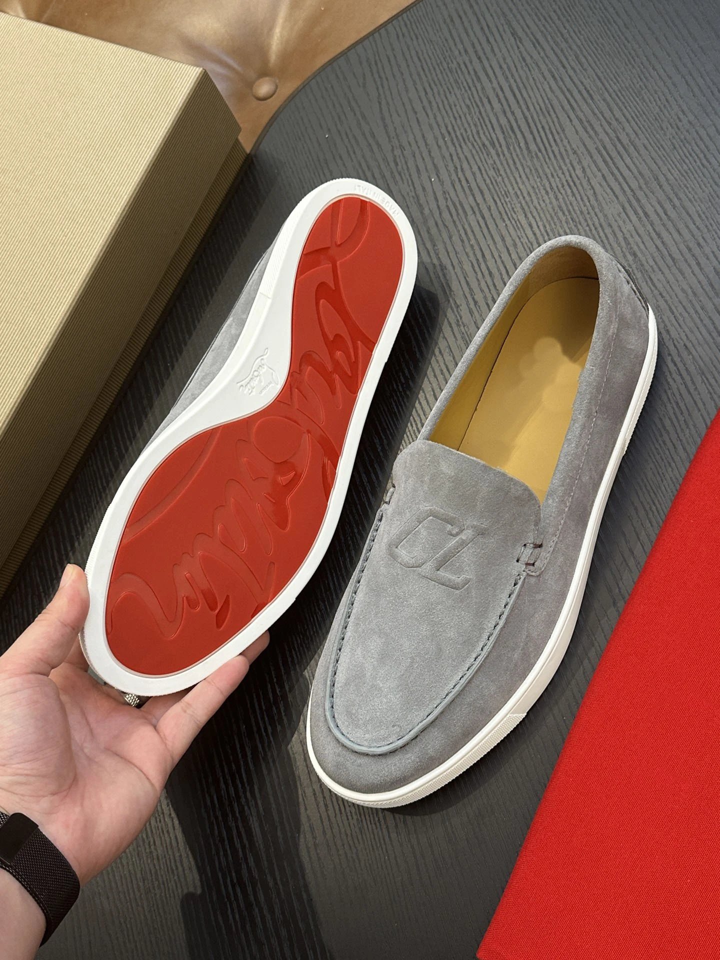 Christian Louboutin Casual Shoes Suede penny loafers with red soles — 10
