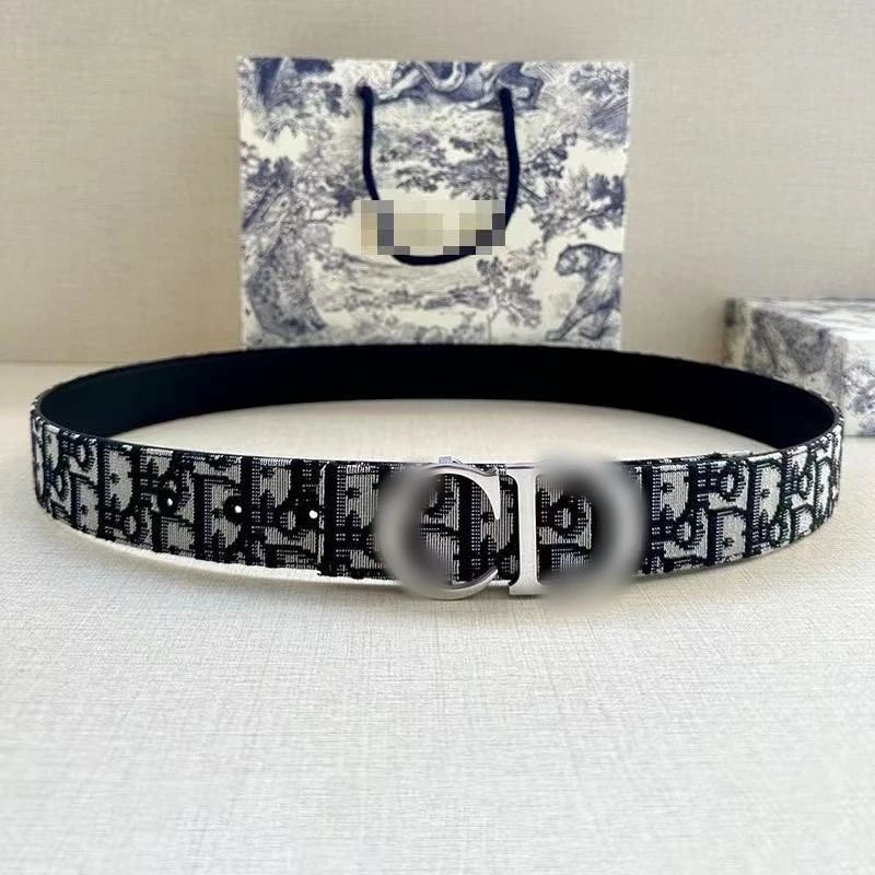 Unbranded Belts Monogram-pattern buckle belt — Black Blue Ribbon Silver Buckle C