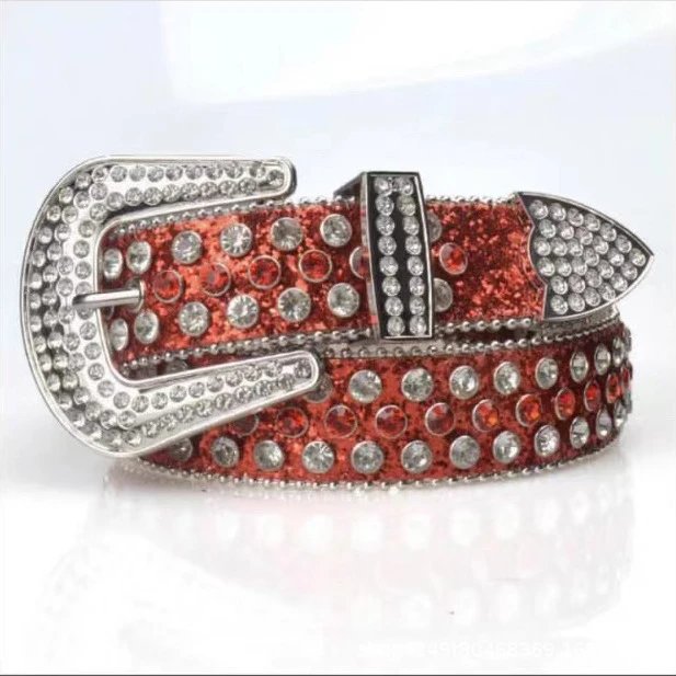 b.b. Simon Belts Rhinestone-studded belt with oversized buckle — Brown