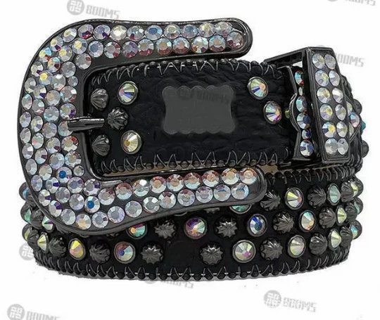 b.b. Simon Belts Rhinestone-studded belt with oversized buckle — Black 1