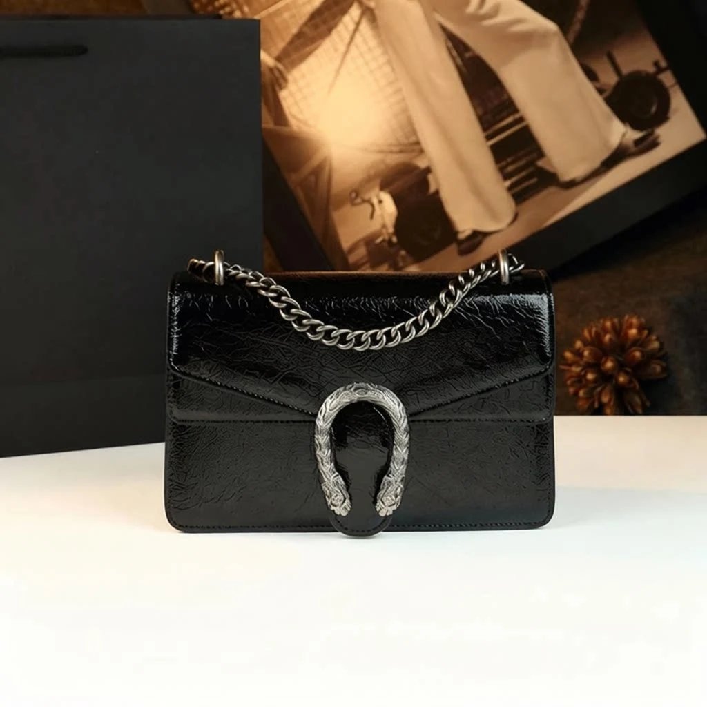 Unbranded Crossbody Bags Flap bag with chain strap and textured U-shaped clasp image 3
