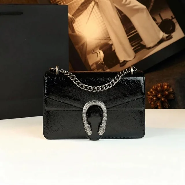 Unbranded Crossbody Bags Flap bag with chain strap and textured U-shaped clasp product detail image 3