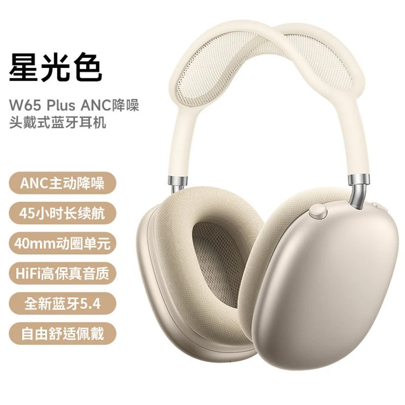 BOROFONE Headphones BO22 Wireless Bluetooth Over-Ear — W65 Plus Starlight Color [ANC Noise-Cancellation Version]