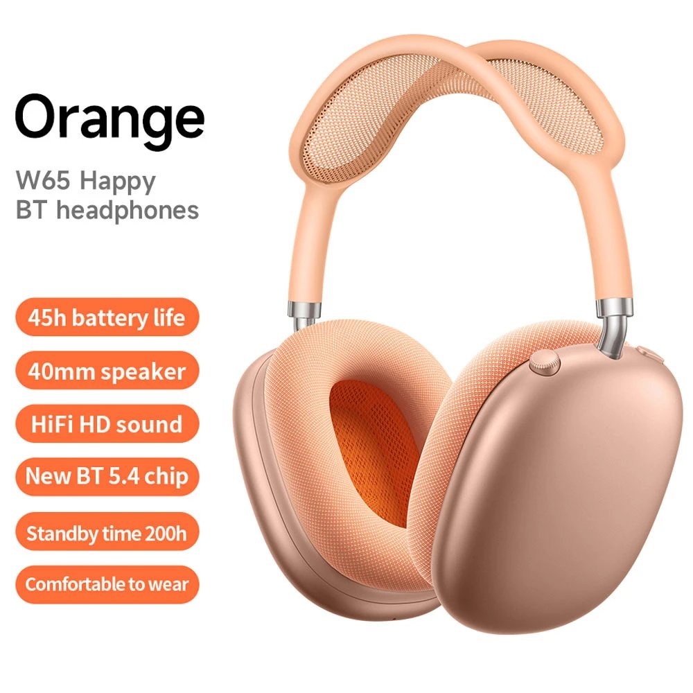 BOROFONE Headphones BO22 Wireless Bluetooth Over-Ear — W65 Orange [No ANC Noise Cancellation]