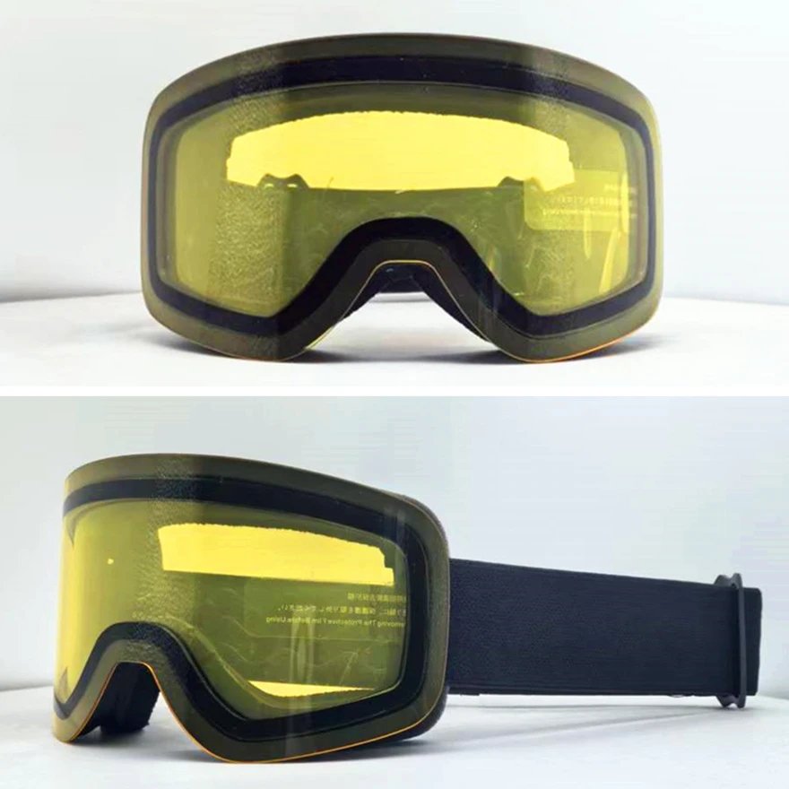 Unbranded Eyewear HX 16 cylindrical ski goggles with mirrored lens — Black Frame Night Vision Yellow Film [without Mirror Bag】
