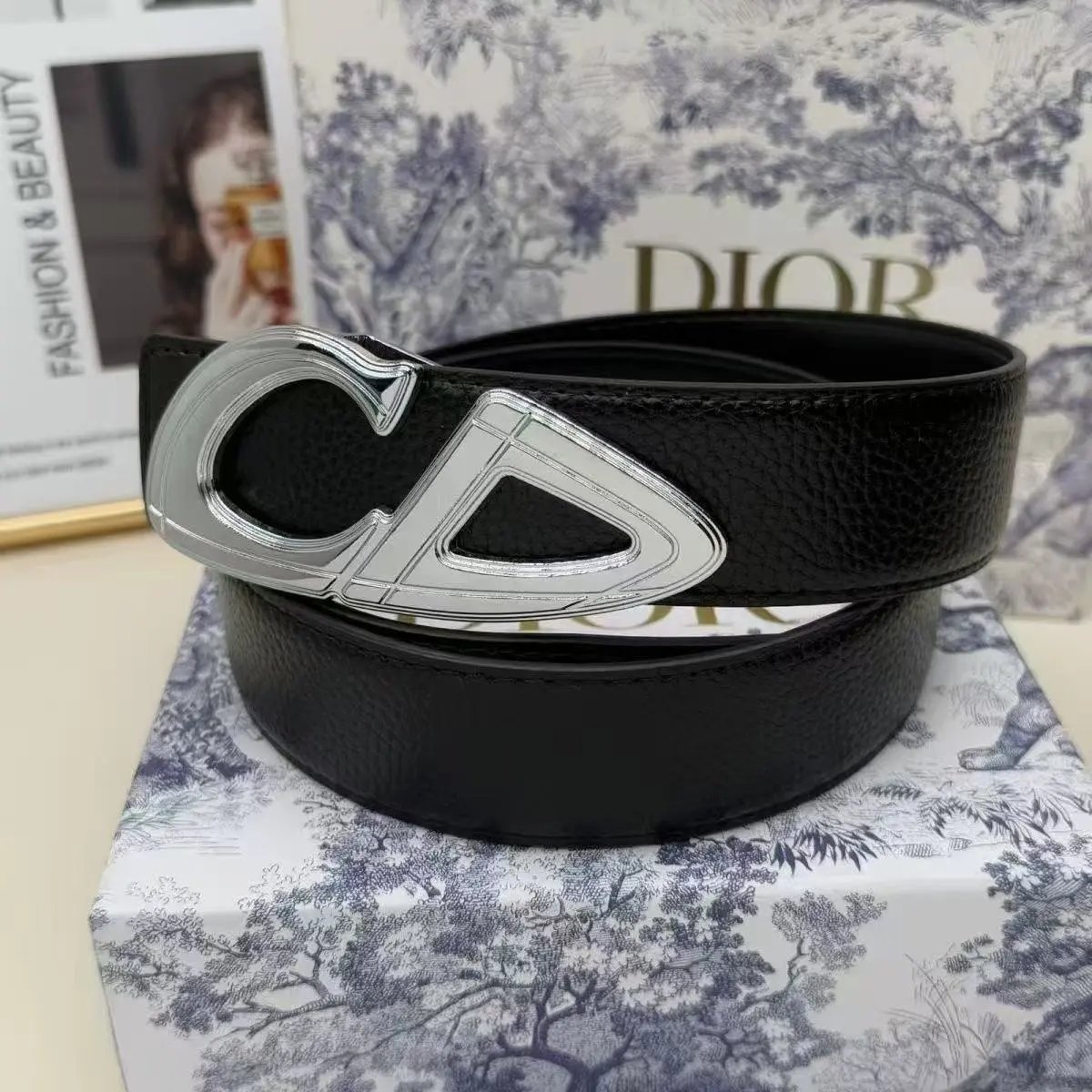 Dior Belts CD Buckle Pebbled Leather Belt — 3.8 Lychee silver buckle