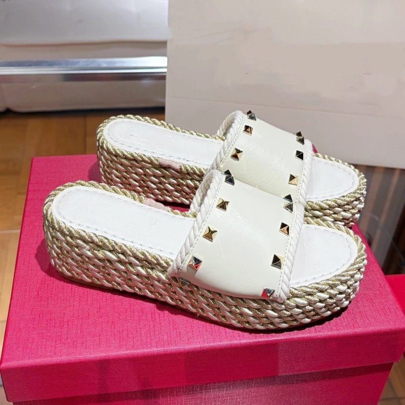 Unbranded Sandals Studded woven-rope platform slide image 2