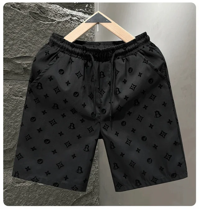 Versace Shorts Elastic-waist drawstring all-over logo-print product detail image 8
